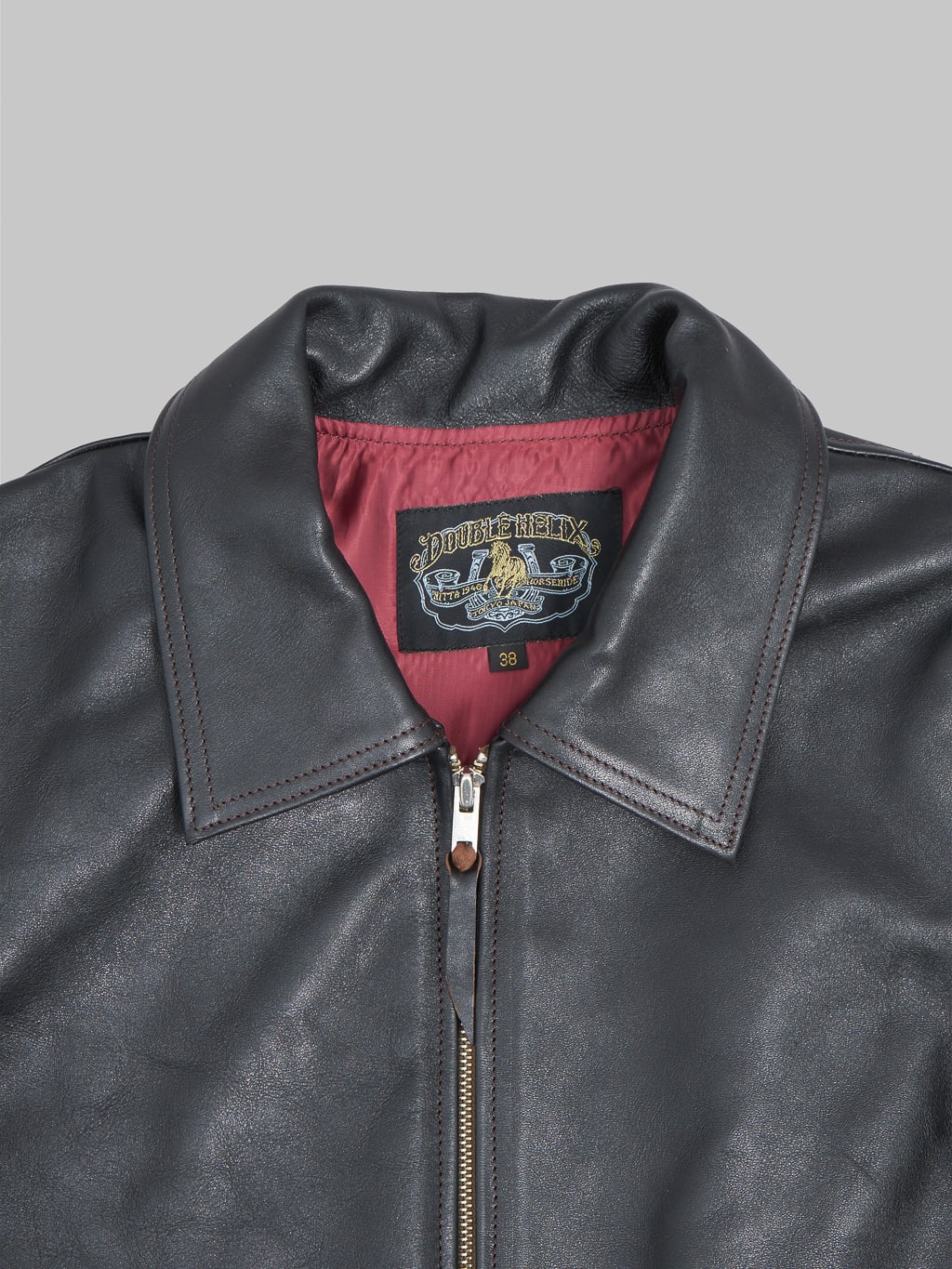 double helix dodecagon riders horsehide jacket black chest closeup