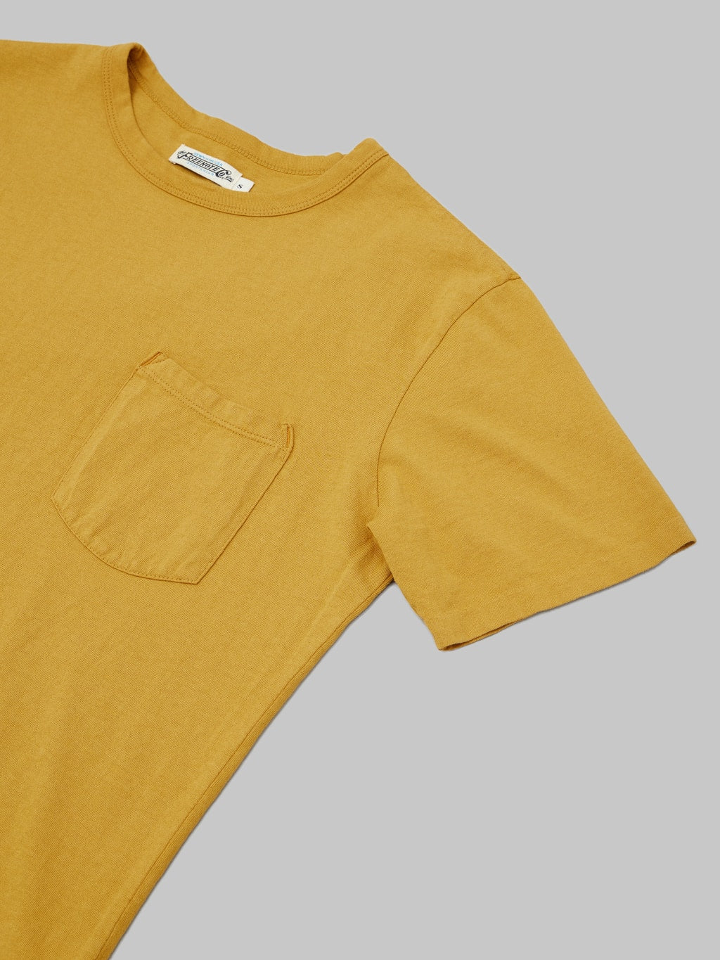 freenote cloth 9 ounce pocket t shirt mustard heavyweight front details