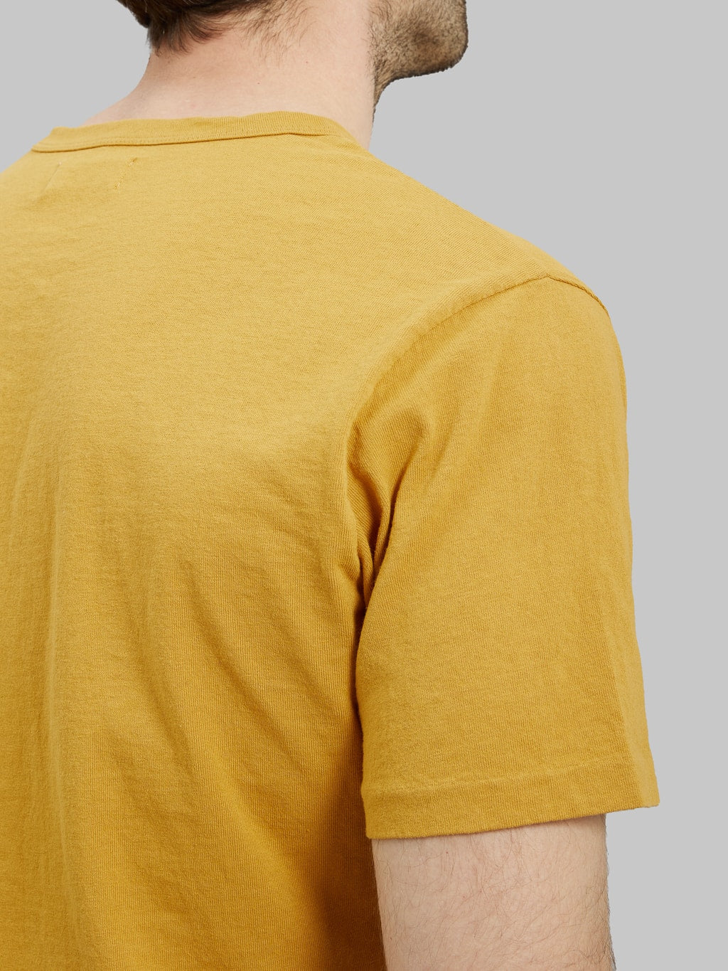 freenote cloth 9 ounce pocket t shirt mustard heavyweight sleeve