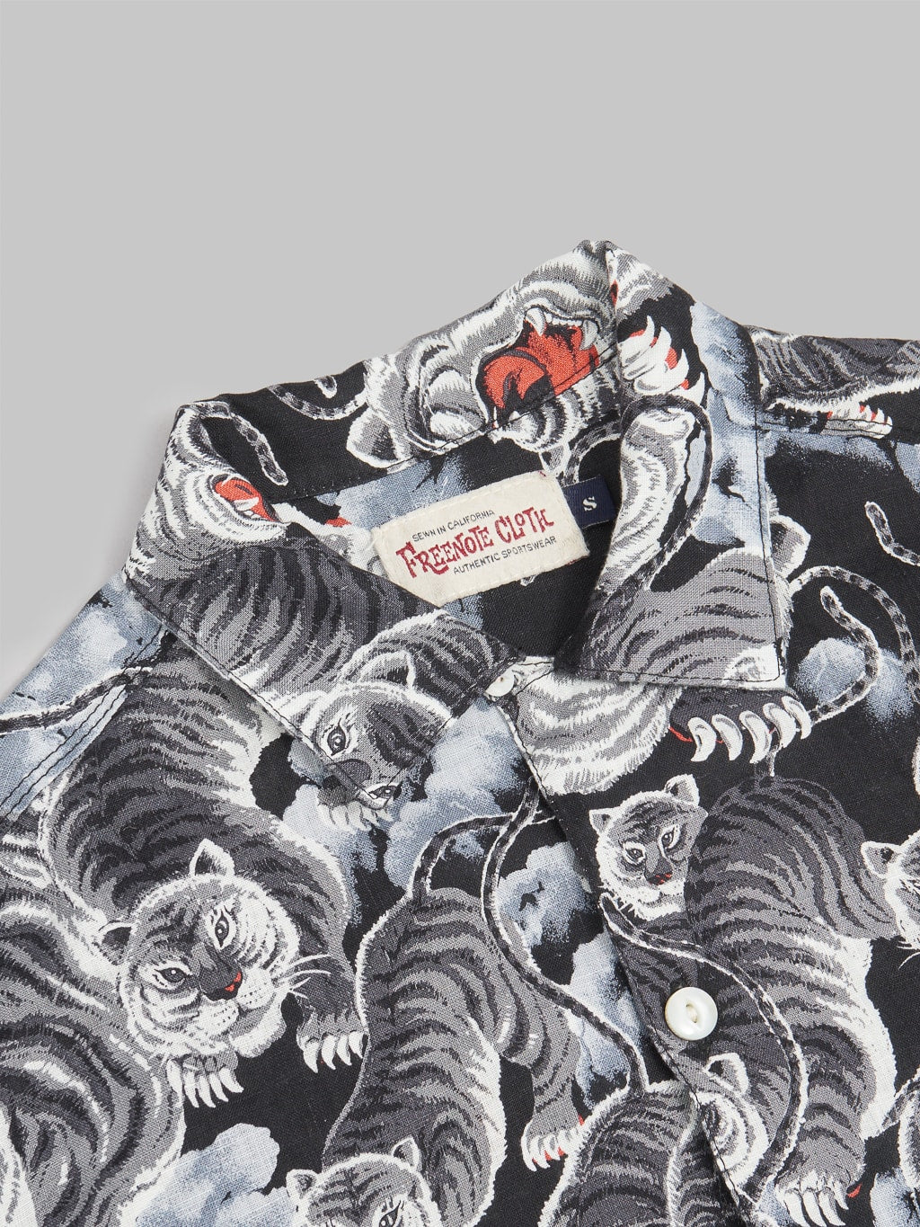 freenote cloth black tigers aloha shirt linen  collar details