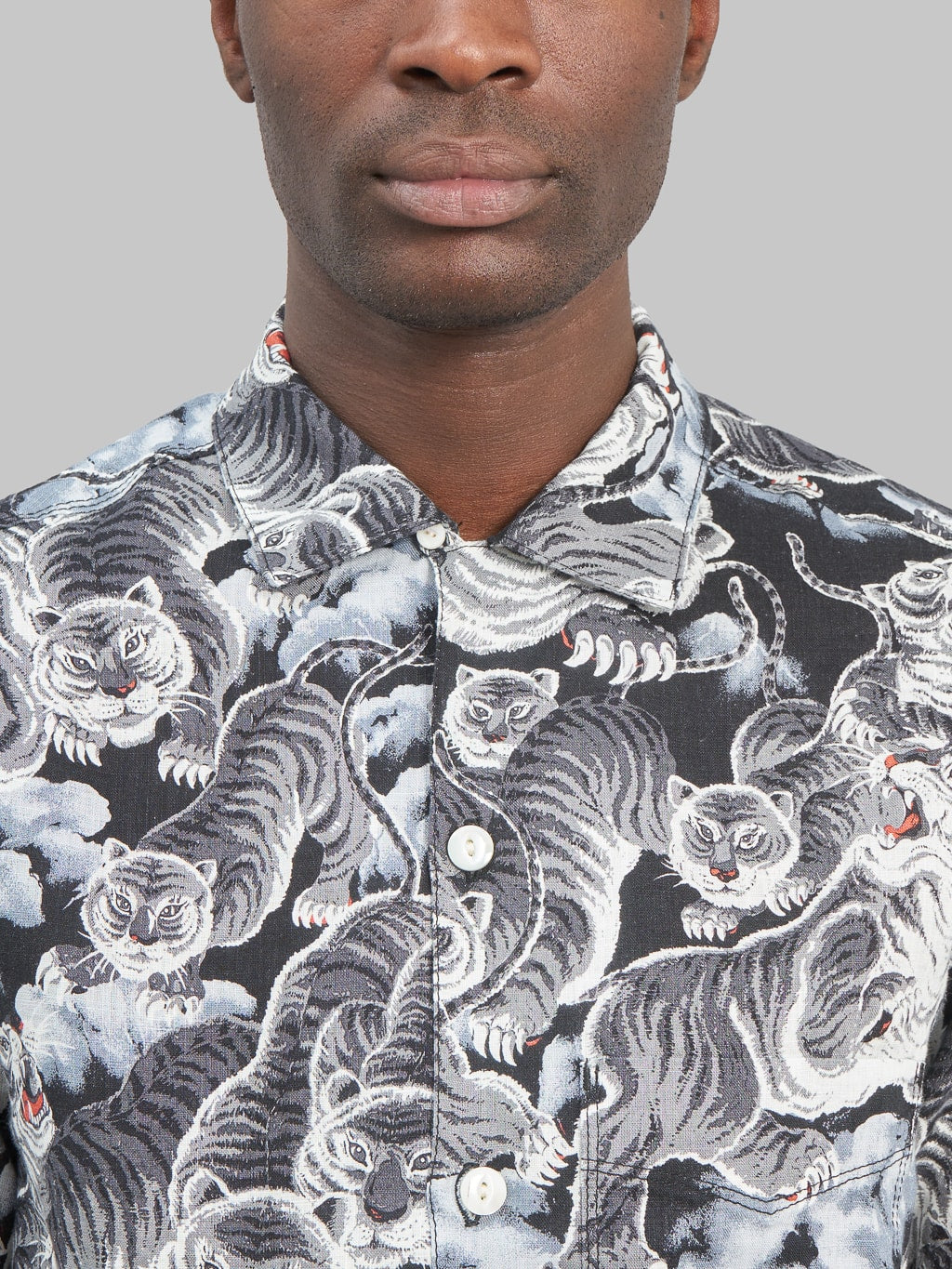 freenote cloth black tigers aloha shirt linen buttoned collar
