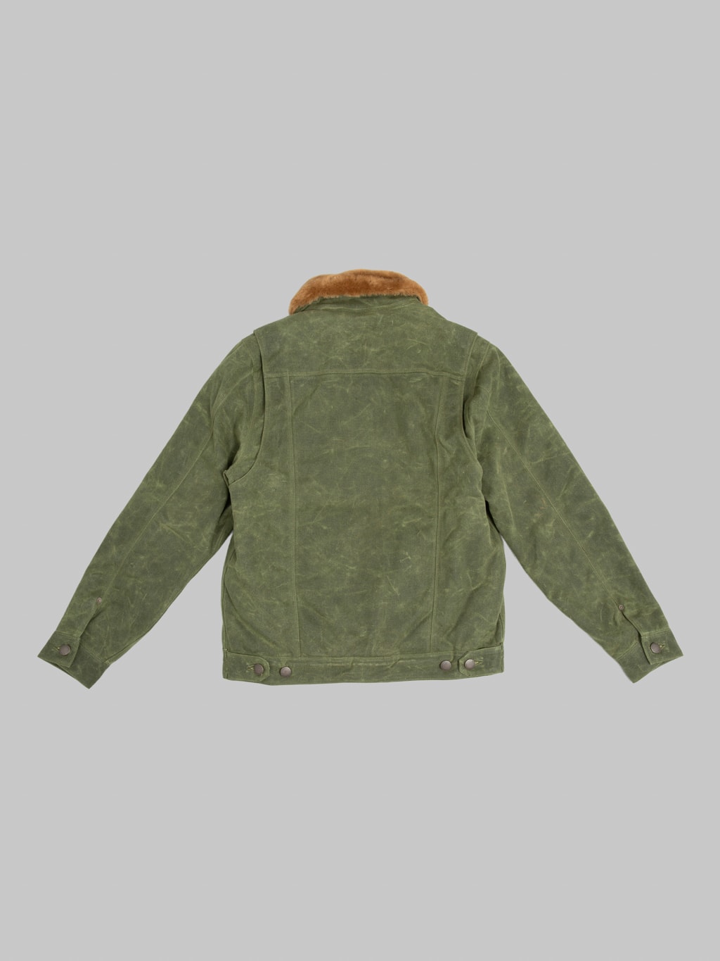 Freenote Cloth RJ2 Waxed Canvas 20oz Shearling Jacket Olive back
