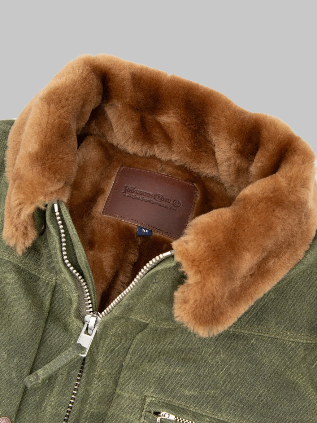 Freenote Cloth RJ2 Waxed Canvas 20oz Shearling Jacket Olive made in USA