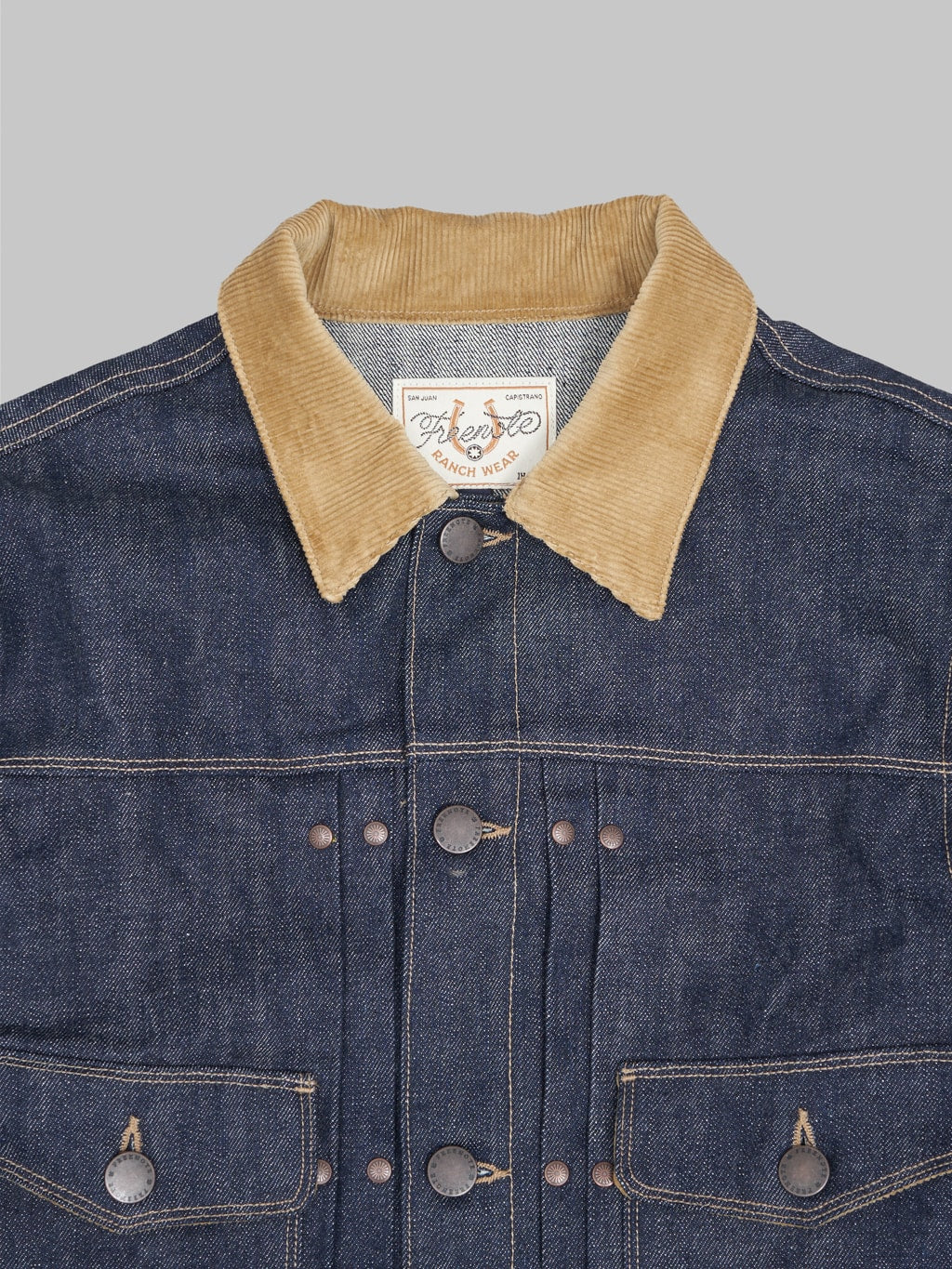 freenote cloth rj 313 ounce indigo selvedge denim jacket  collar detail