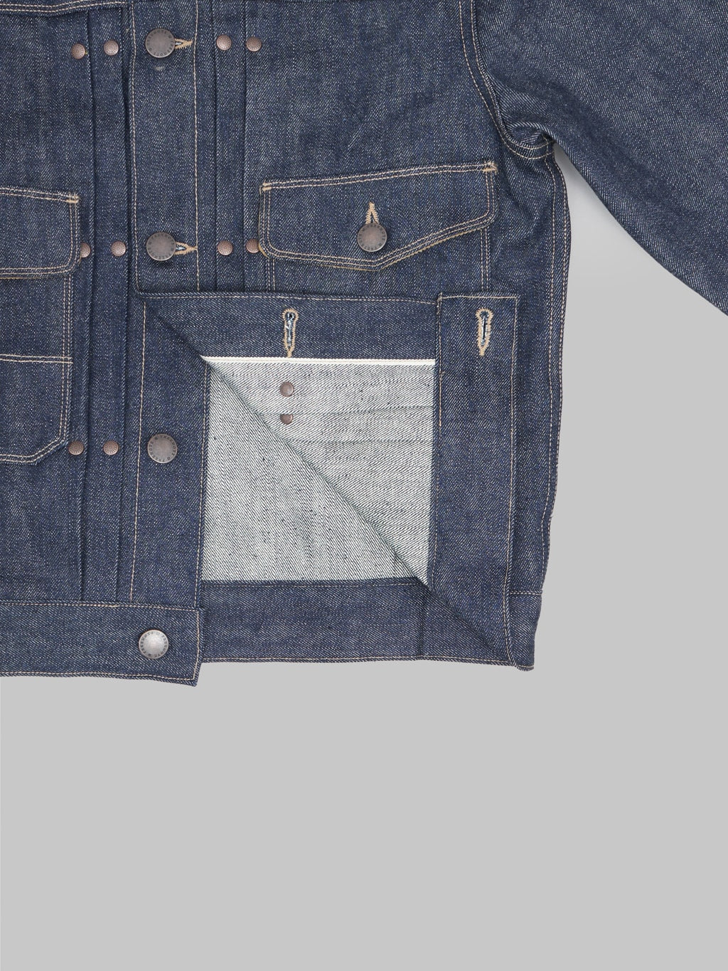 freenote cloth rj 313 ounce indigo selvedge denim jacket interior fabric