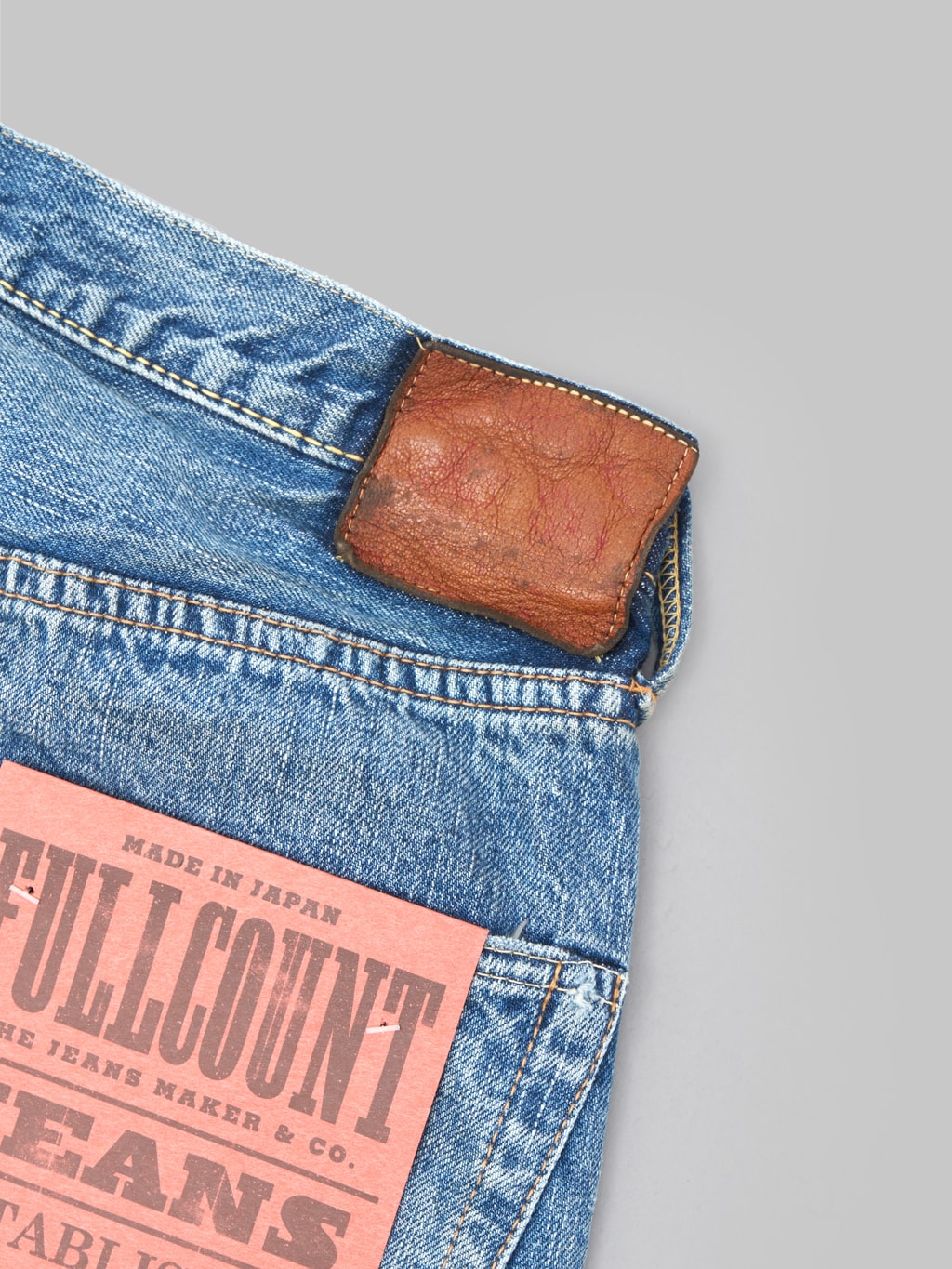 fullcount 0105 dartford wide straight selvedge jeans leather patch