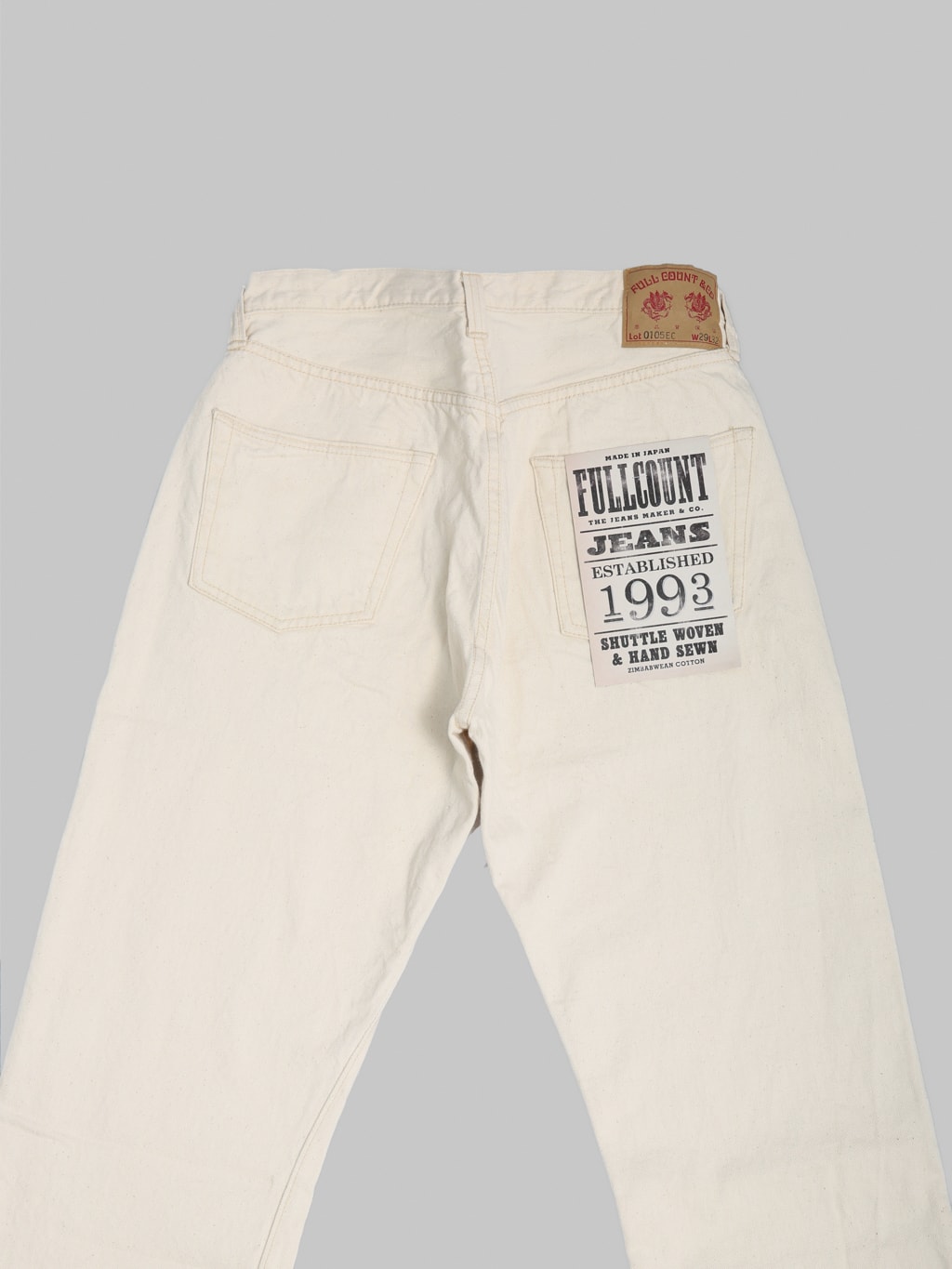 Fullcount 0105EC 13oz Ecru Selvedge Wide Straight Jeans back details