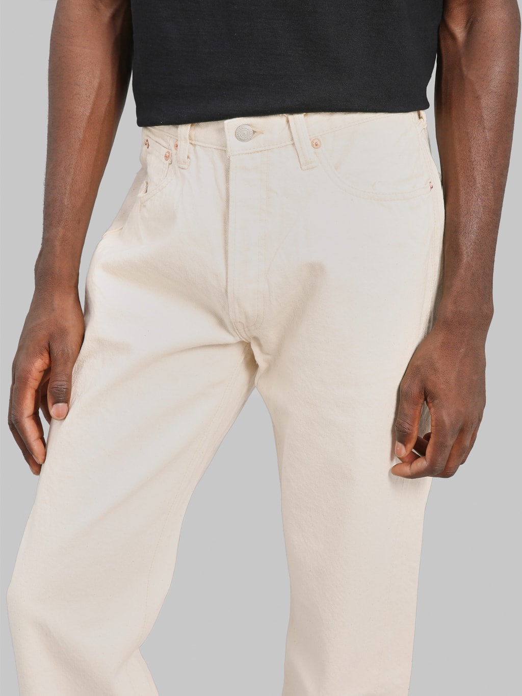 Fullcount 0105EC 13oz Ecru Selvedge Wide Straight Jeans waist