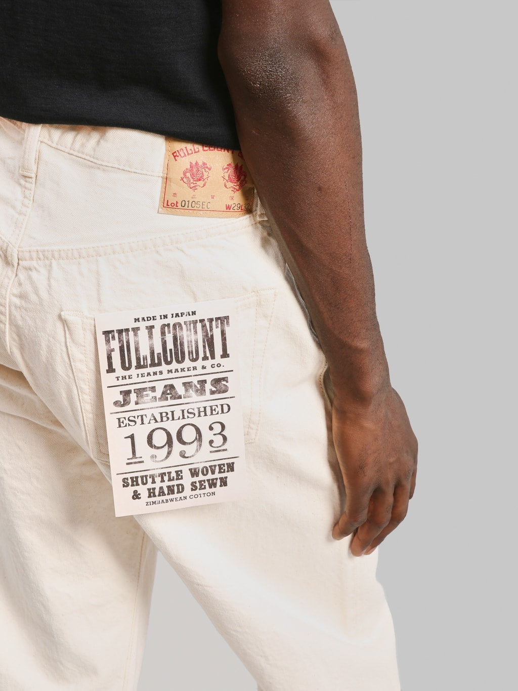 Fullcount 0105EC 13oz Ecru Selvedge Wide Straight Jeans back pocket