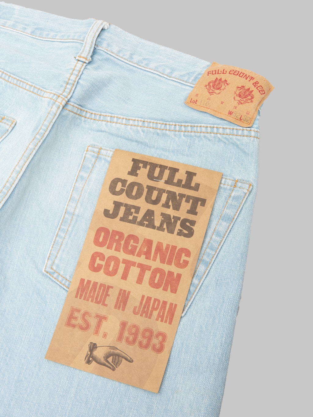 fullcount 1102 paris by air regular straight selvedge jeans leather patch