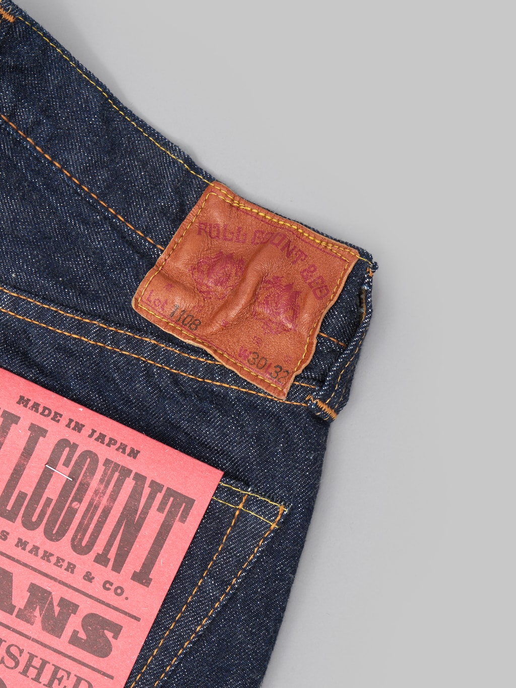 fullcount 1108w slim straight selvedge jeans leather patch