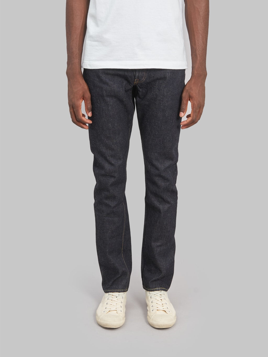 fullcount 1110xxw tapered selvedge jeans front fit