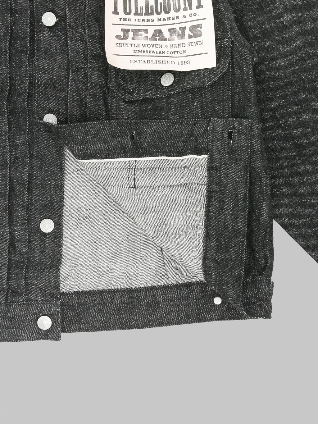 Fullcount 2102BK  Type 2 Black Denim Jacket interior fabric