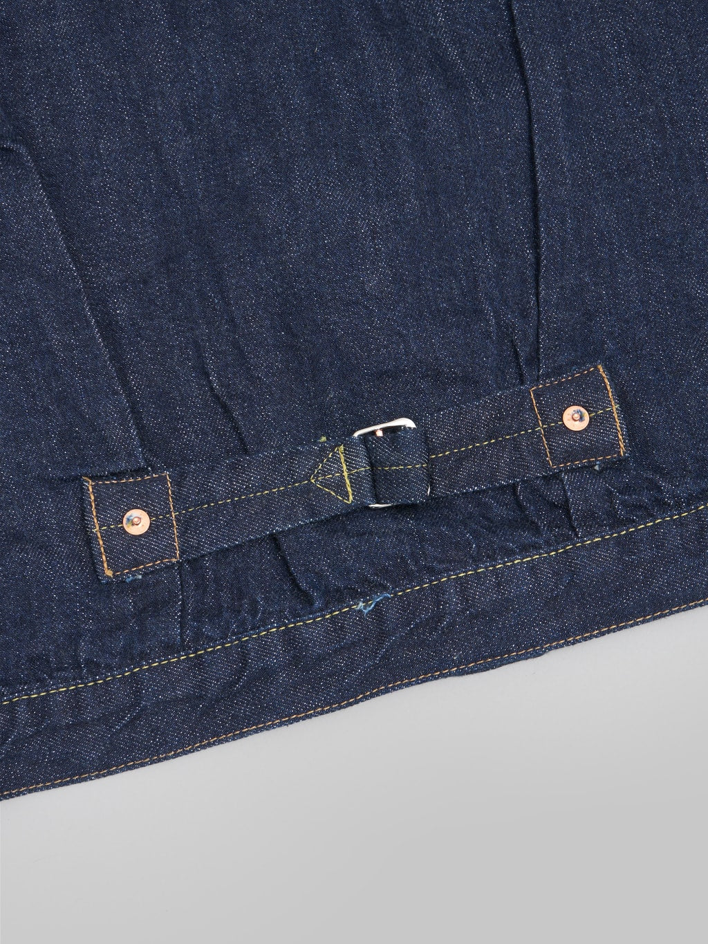 fullcount 2107 type 1 denim jacket selvedge denim adjuster closeup