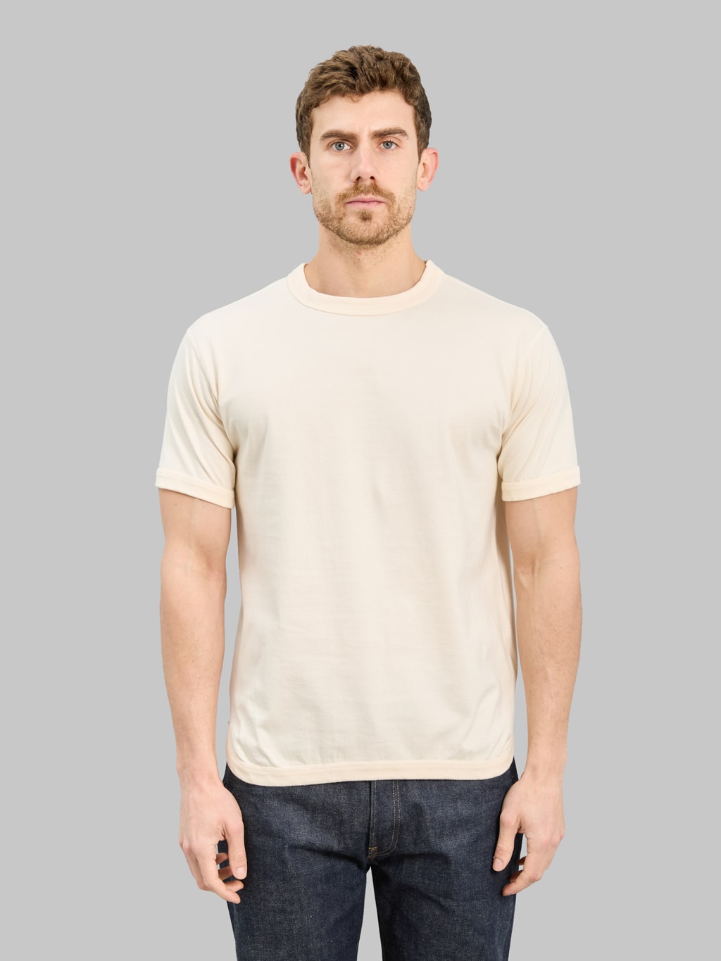 Fullcount 5222 Flat Seam Heavyweight TShirt Ecru front fit