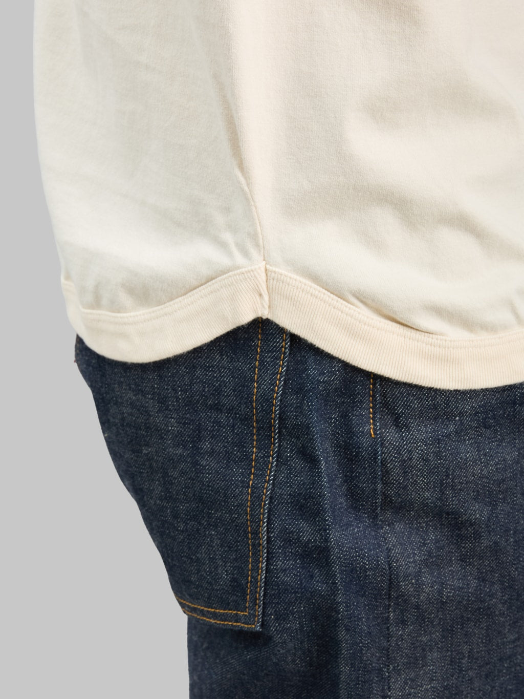 Fullcount 5222 Flat Seam Heavyweight TShirt Ecru hem
