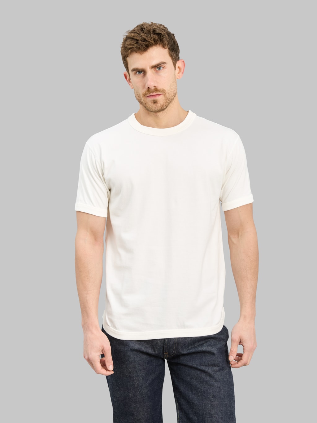 Fullcount 5222 Flat Seam Heavyweight TShirt White front fit