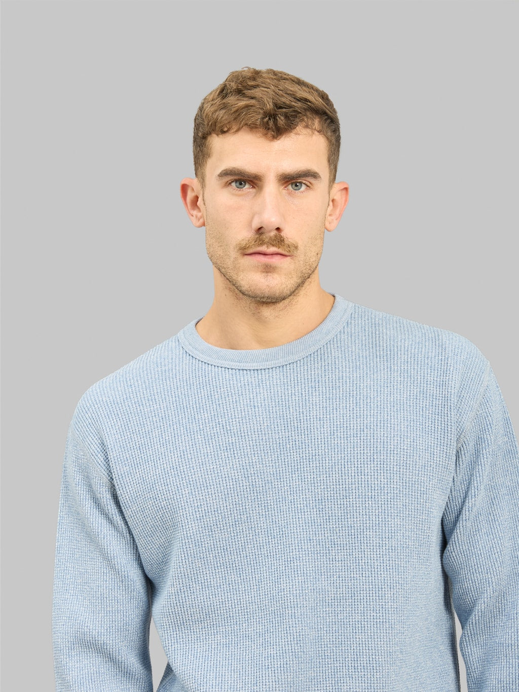 fullcount twisted heather waffle thermal tshirt heather blue chest