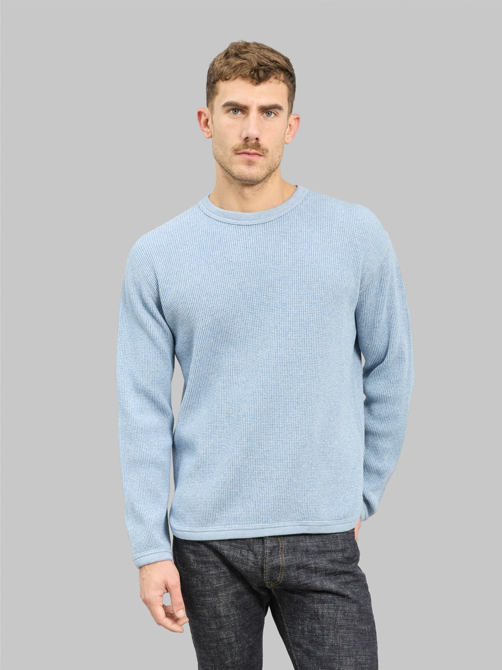 fullcount twisted heather waffle thermal tshirt heather blue styled