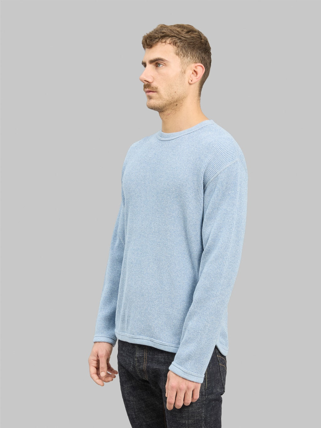 fullcount twisted heather waffle thermal tshirt heather blue side fit