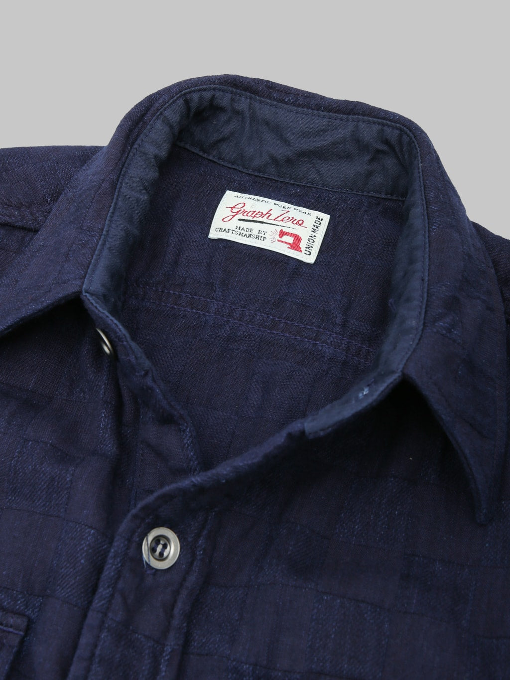 Graph Zero Officer Indigo Plaid Long Sleeve Shirt open collar