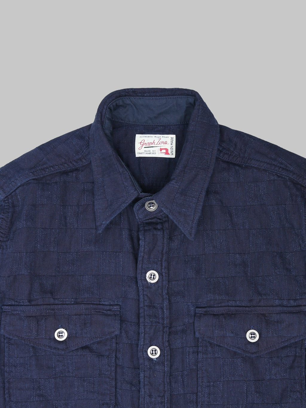 Graph Zero Officer Indigo Plaid Long Sleeve Shirt collar