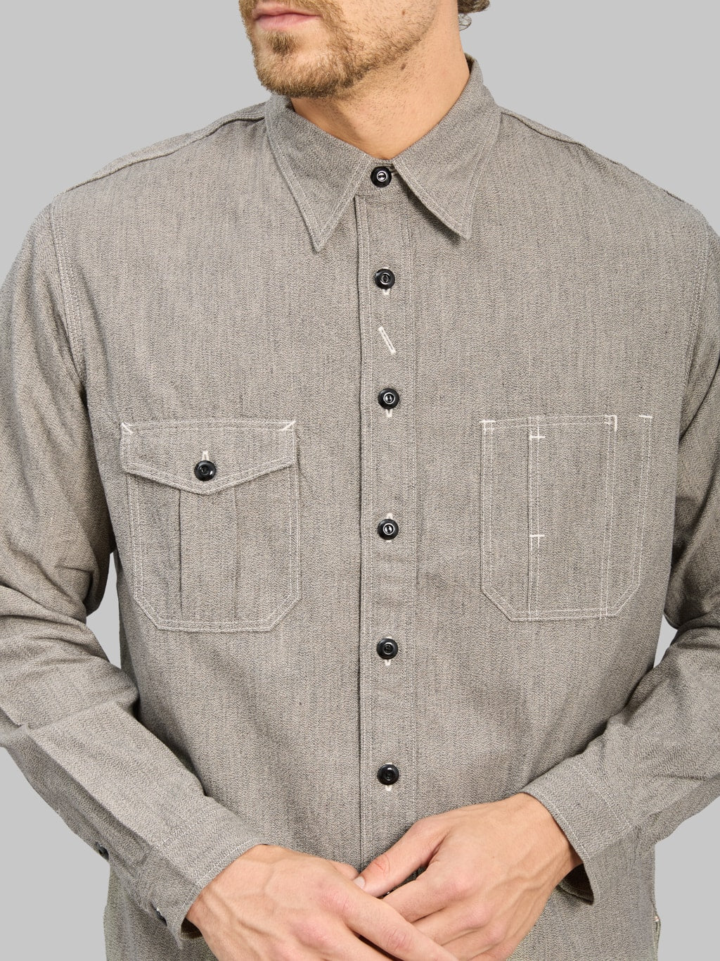 The Rite Stuff Railhead Engineer Selvedge Salt & Pepper Work Shirt Iron Grey