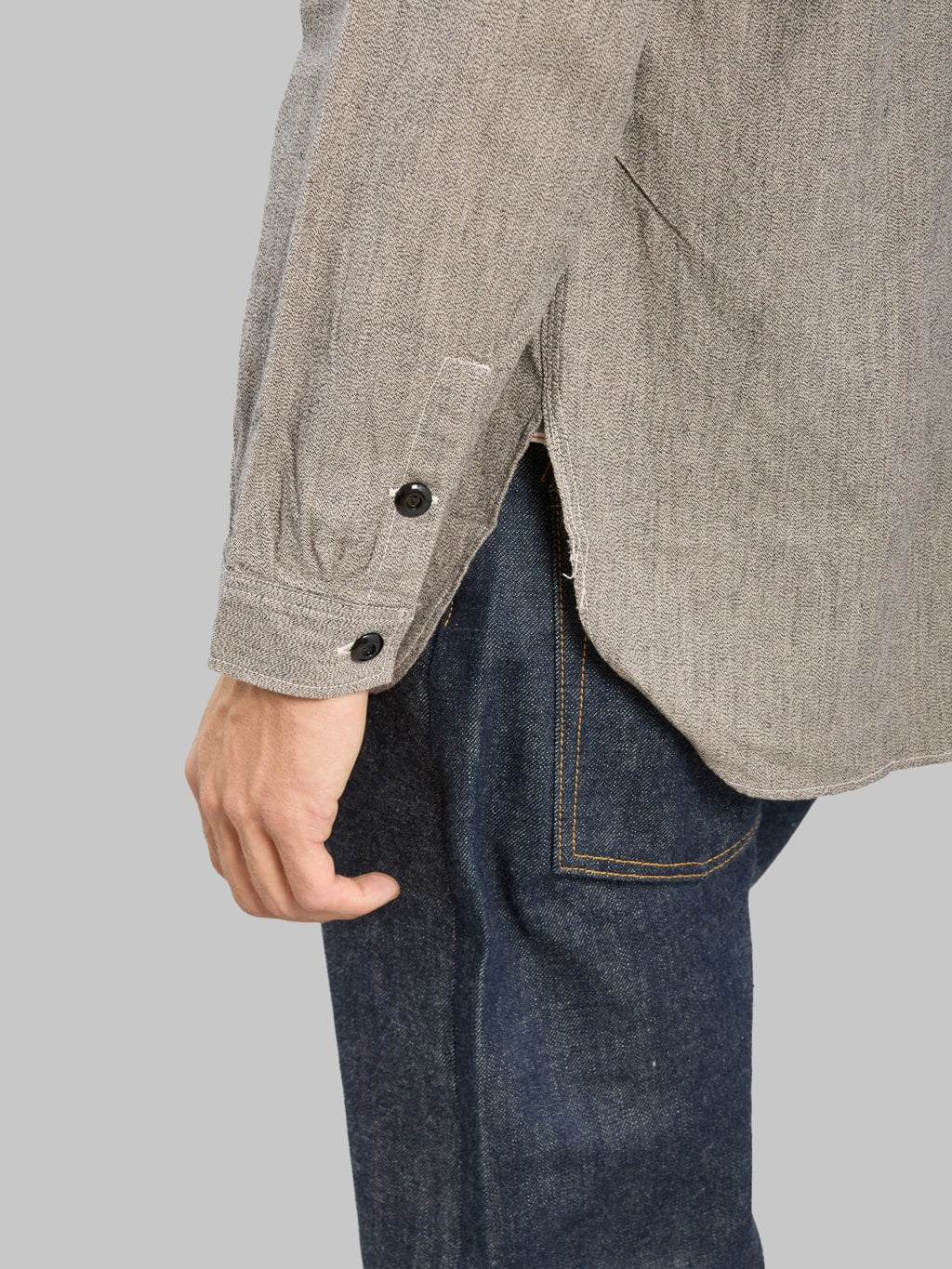 The Rite Stuff Railhead Engineer Selvedge Salt & Pepper Work Shirt Iron Grey