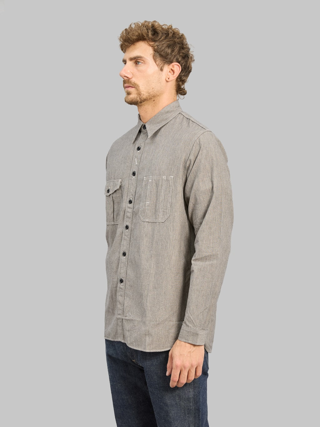 The Rite Stuff Railhead Engineer Selvedge Salt & Pepper Work Shirt Iron Grey