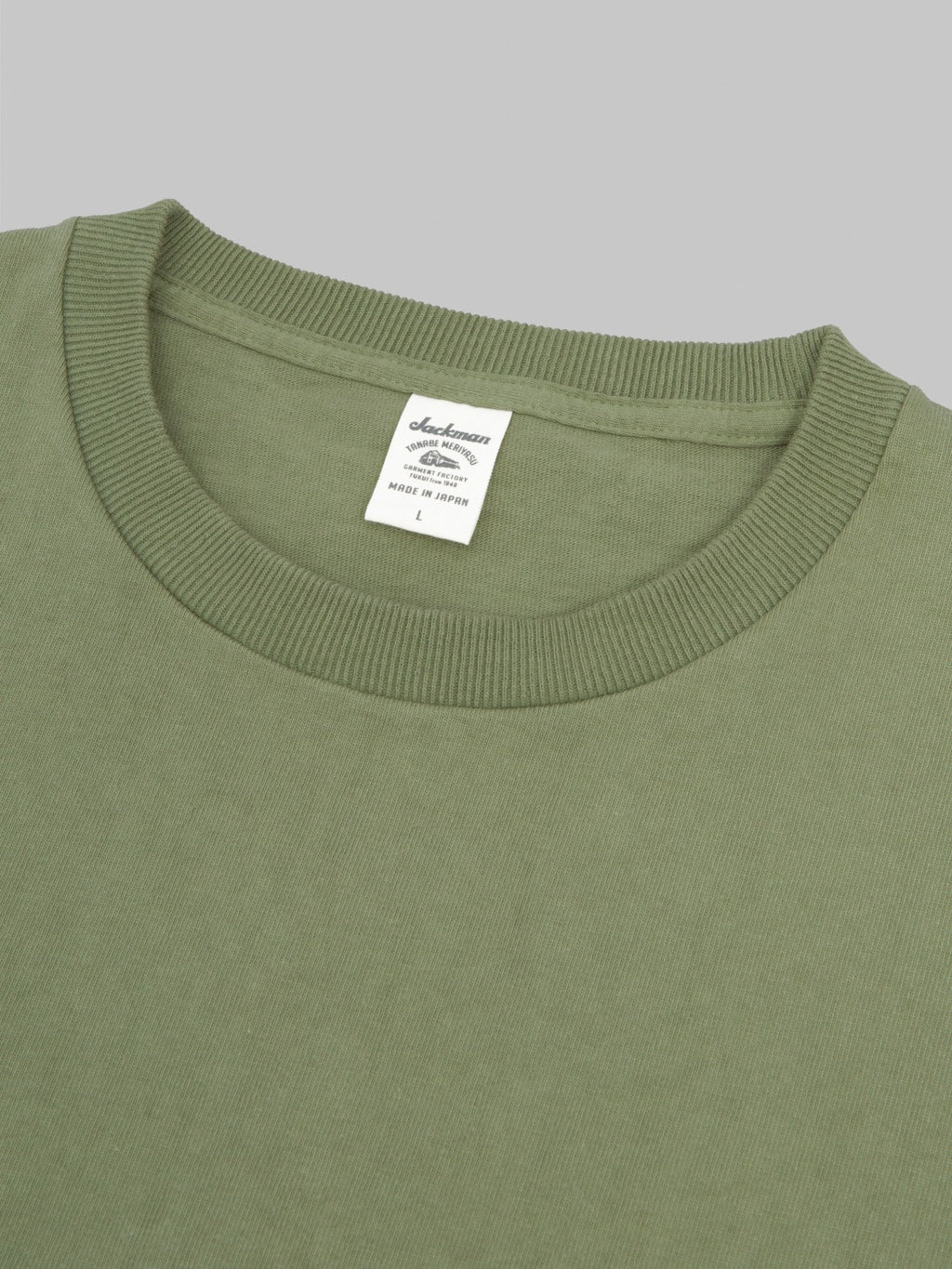 Jackman Dotsume TShirt Olive collar closeup