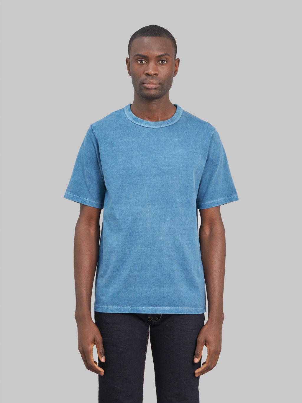 jackman lead off tshirt fade blue model front fit