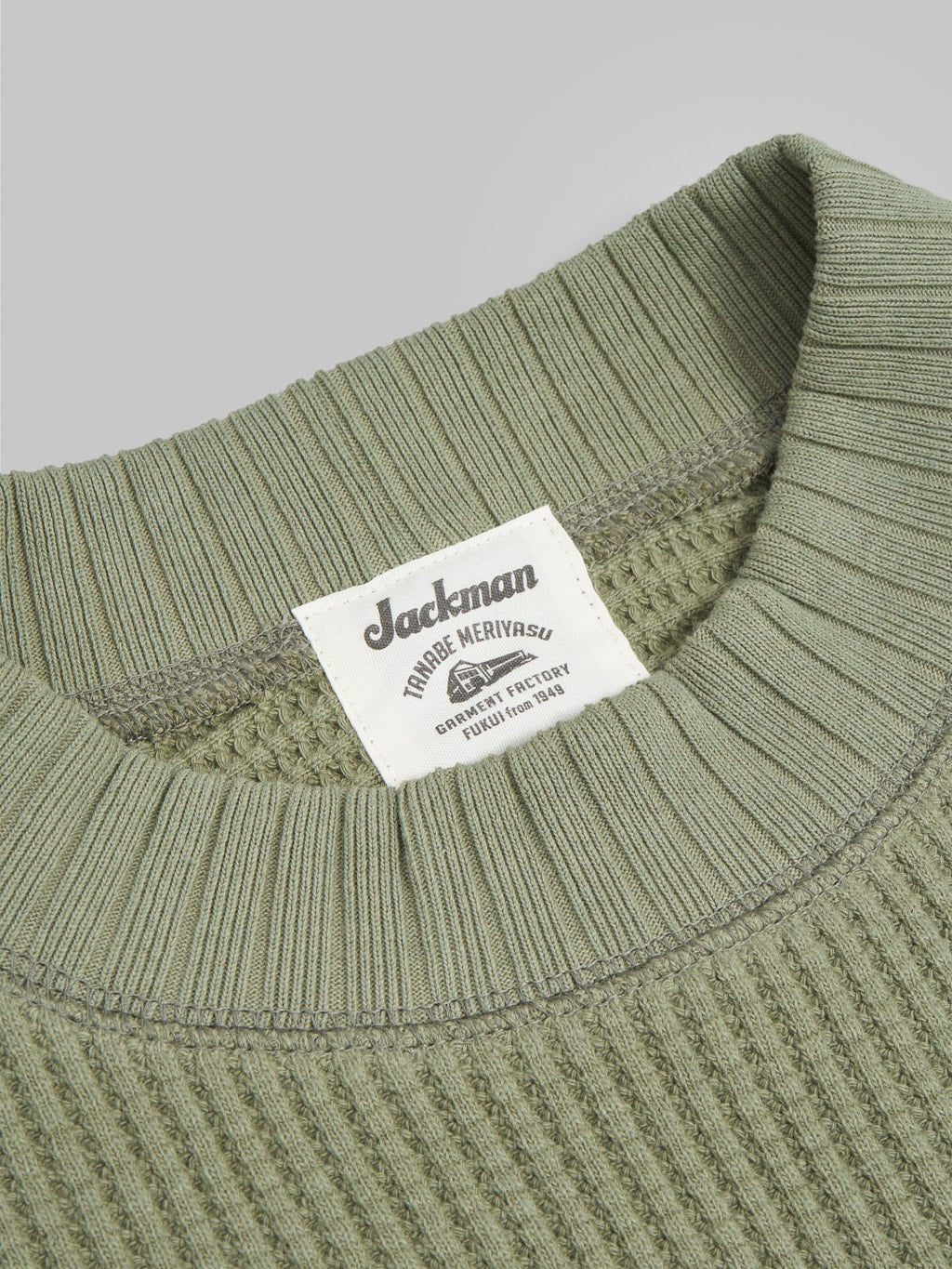 jackman waffle midneck sweater olive interior tag