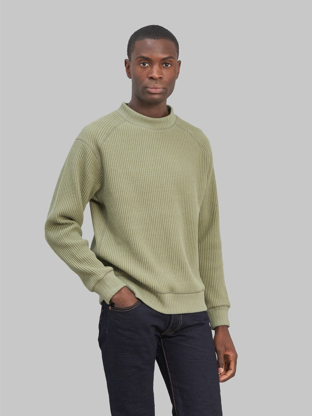 jackman waffle midneck sweater olive styled