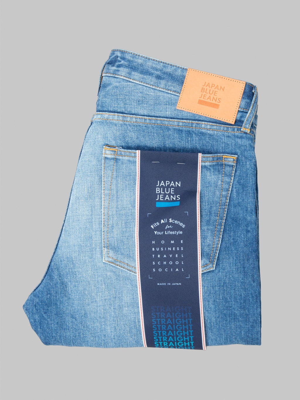 Japan Blue J301-MID 14.8oz US Cotton Stonewashed Circle Straight Jeans Middle Indigo