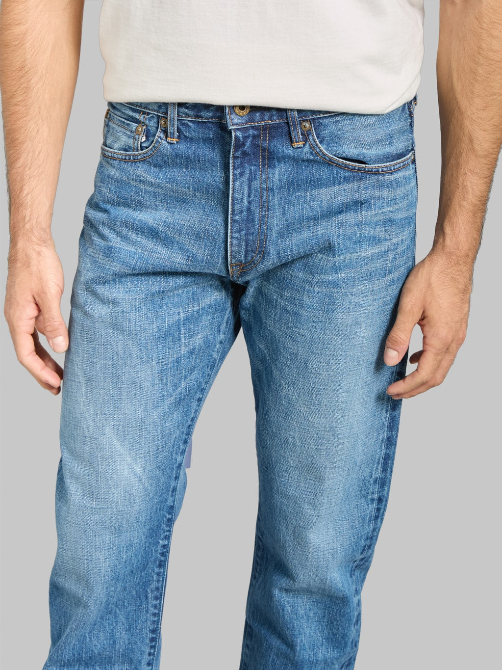 Japan Blue J401-MID 14.8oz US Cotton Stonewashed Circle Classic Straight Jeans Middle Indigo