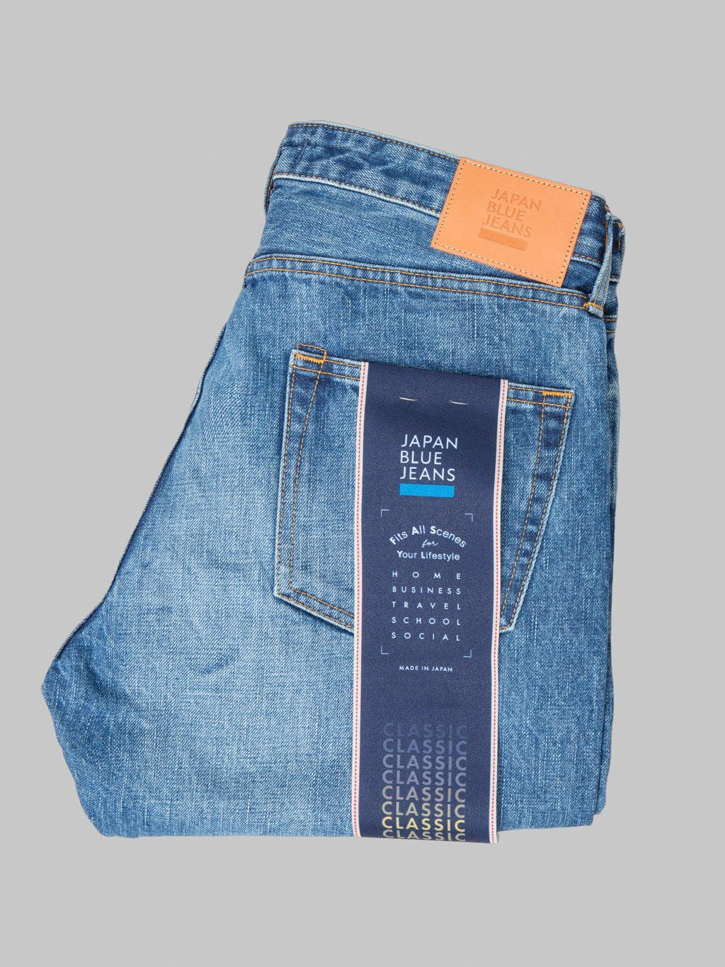 Japan Blue J401-MID 14.8oz US Cotton Stonewashed Circle Classic Straight Jeans Middle Indigo
