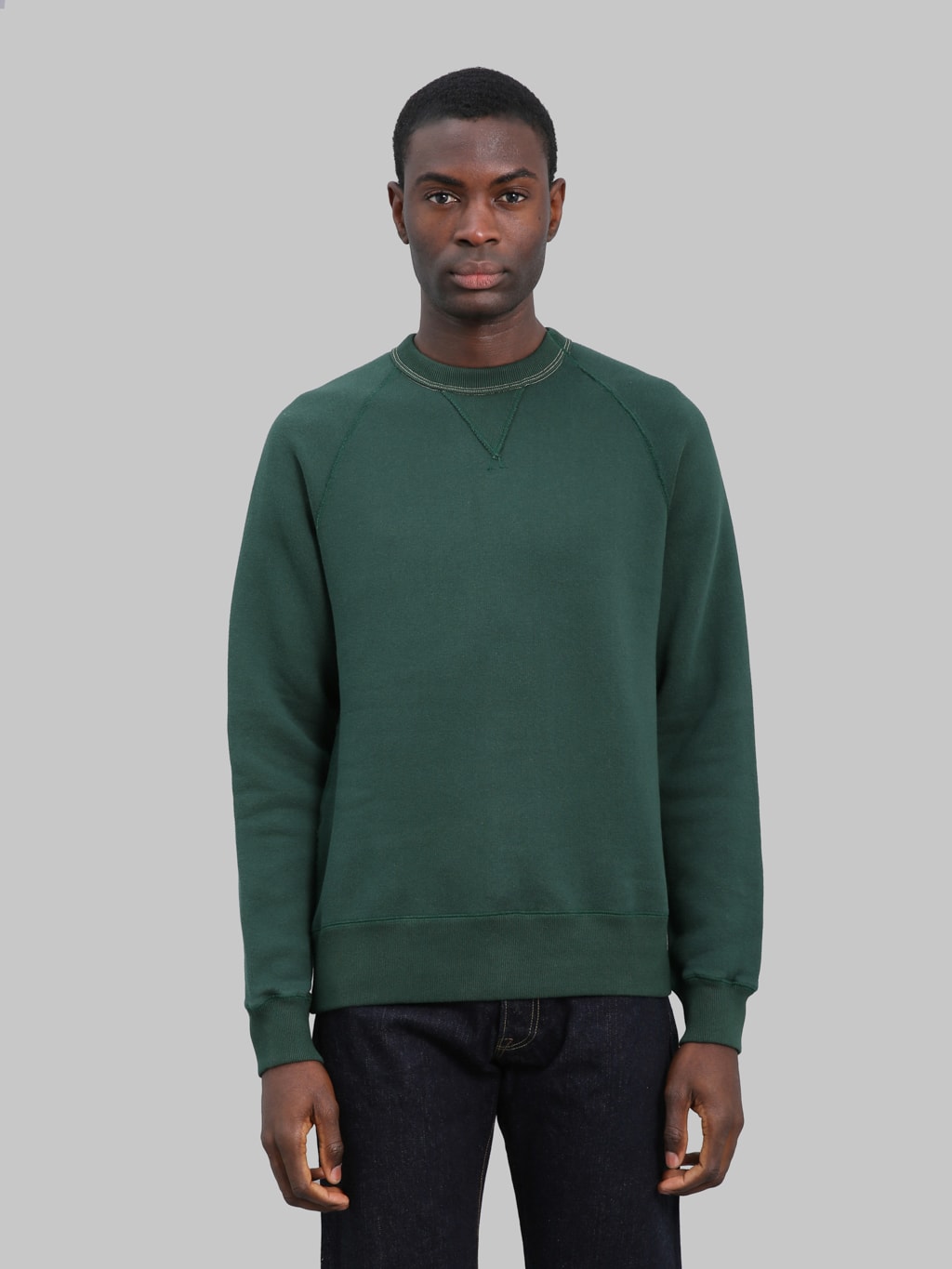 Loop & Weft Super Fluffy Knit Raglan V-Gusset Crewneck Sweatshirt Vintage Forest Green