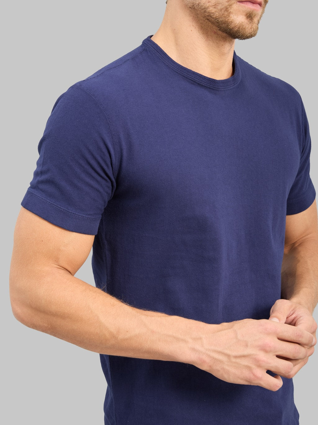 Loop & Weft Loopwheeled Ribbed Cuff Crewneck T-Shirt French Navy Blue