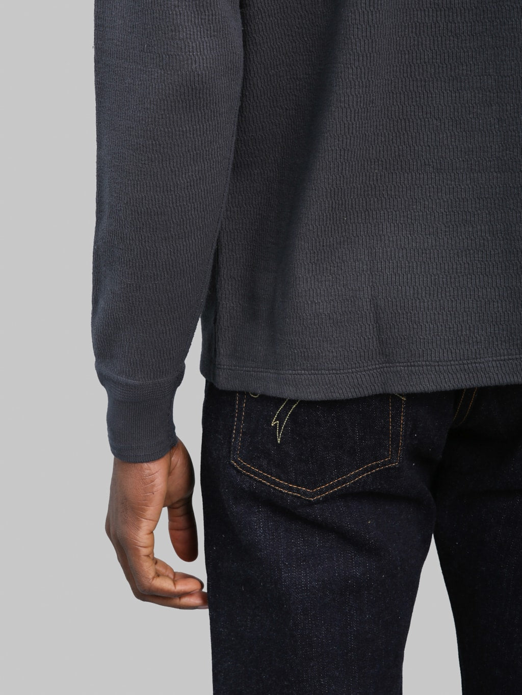 Loop & Weft Supima Long Honeycomb Knit Crewneck Thermal Antique Black