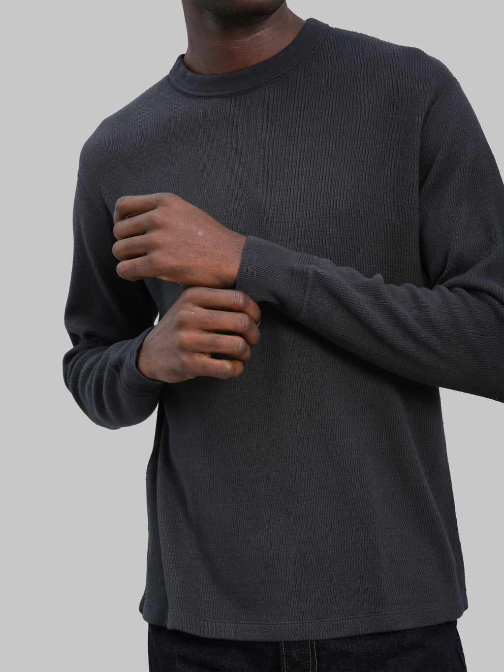 Loop & Weft Supima Long Honeycomb Knit Crewneck Thermal Antique Black