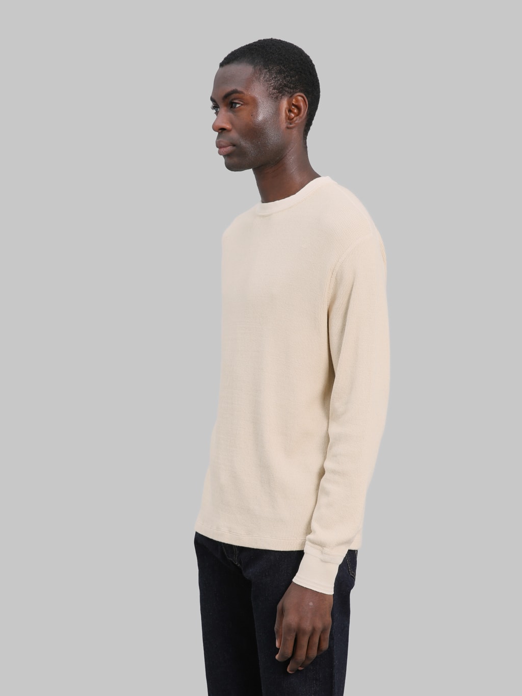 Loop & Weft Supima Long Honeycomb Knit Crewneck Thermal Vintage Ivory