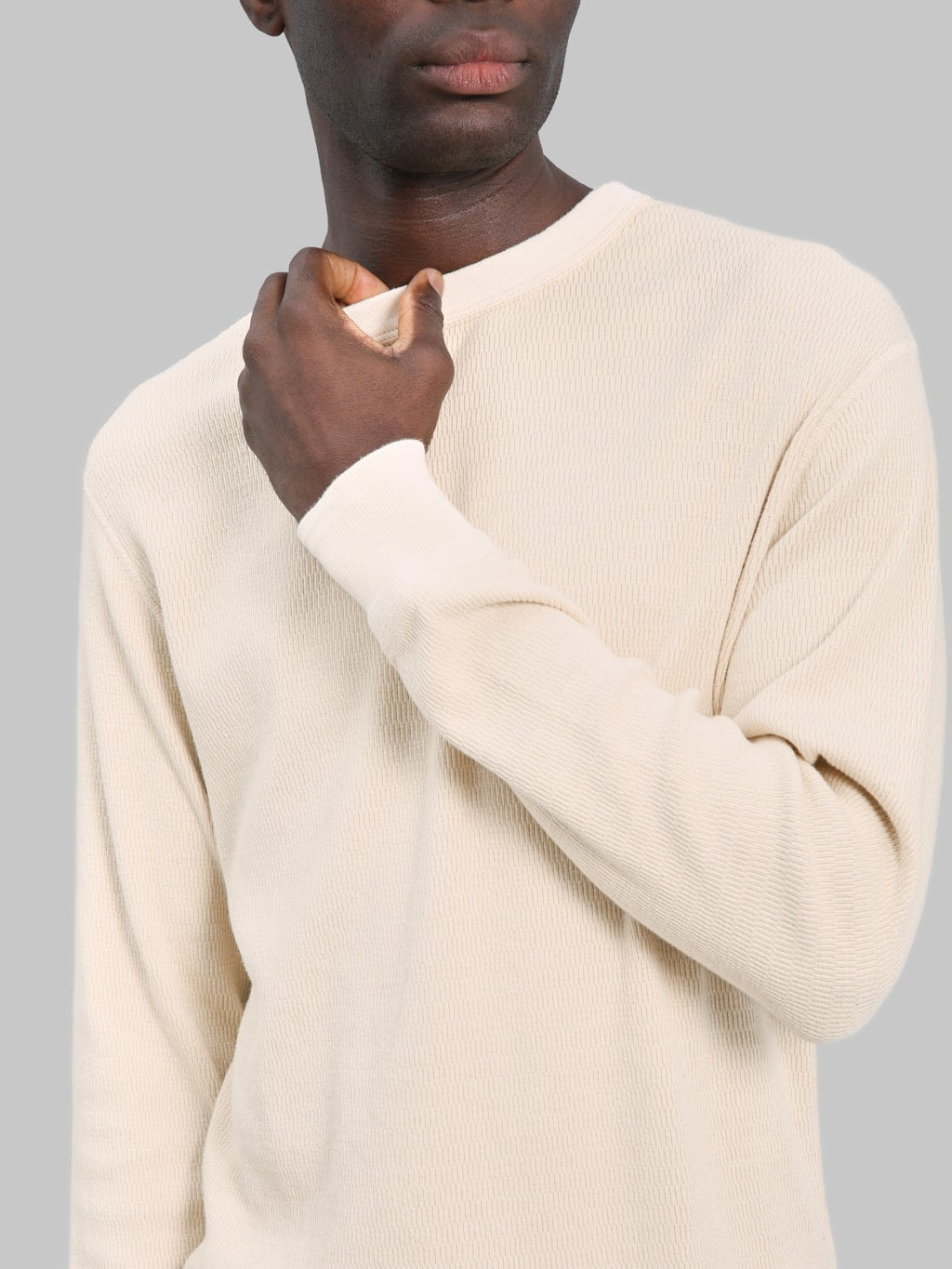 Loop & Weft Supima Long Honeycomb Knit Crewneck Thermal Vintage Ivory