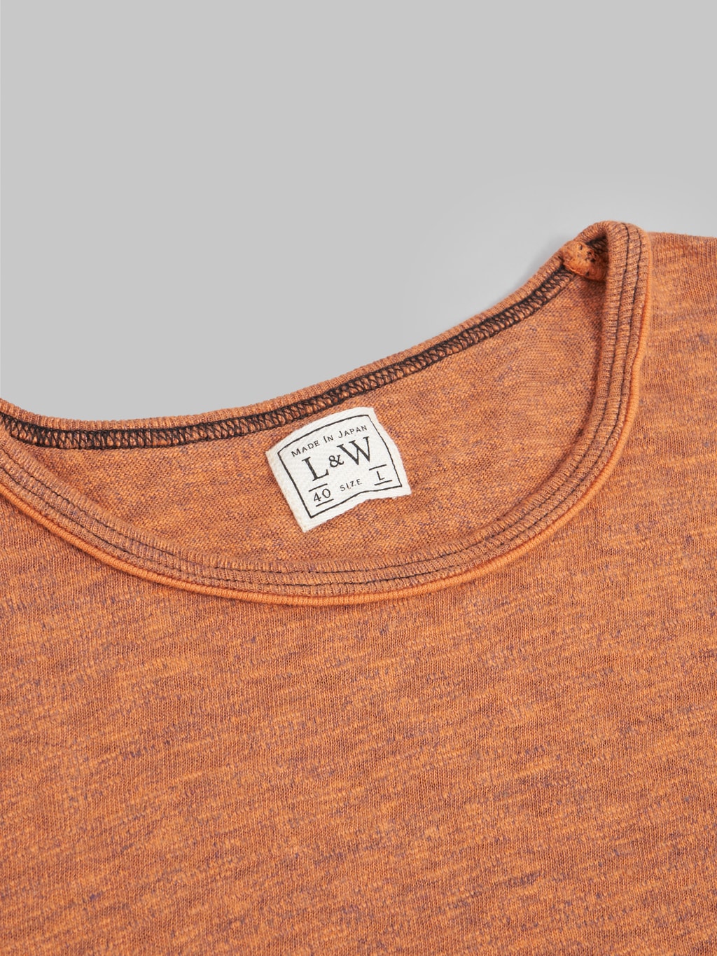 loop and weft super slub crewneck tshirt orange closeup