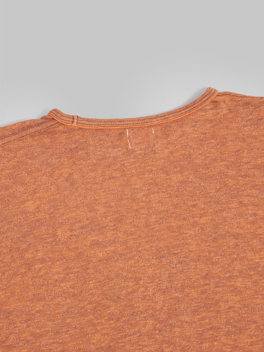 loop and weft super slub double binder crewneck tshirt orange closeup