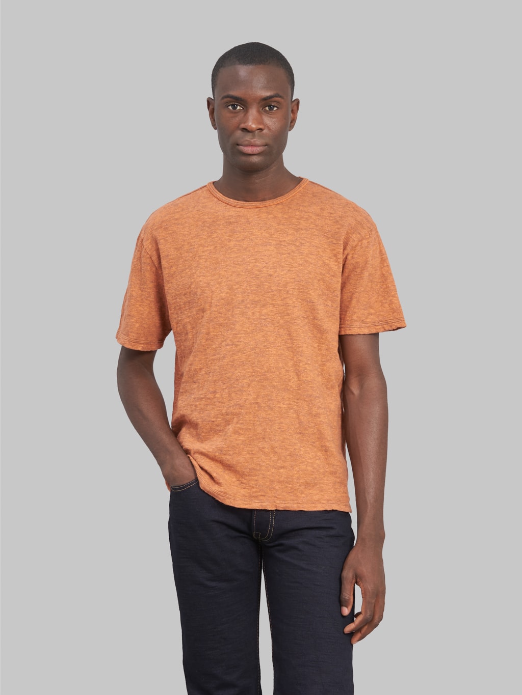 loop and weft super slub double binder crewneck tshirt orange style