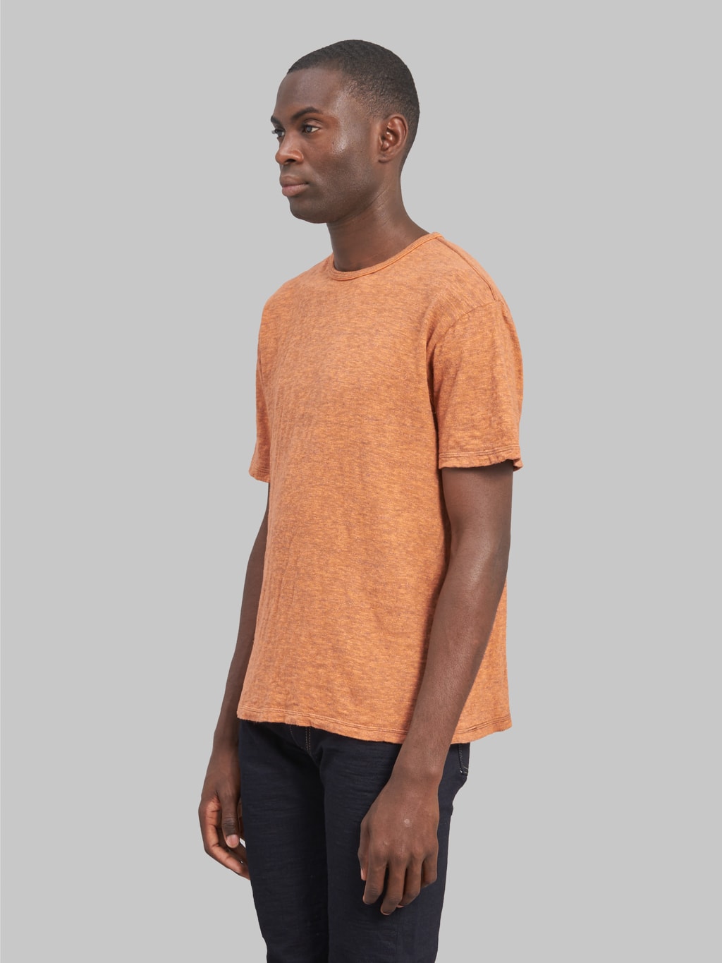 loop and weft super slub double binder crewneck tshirt orange side fit