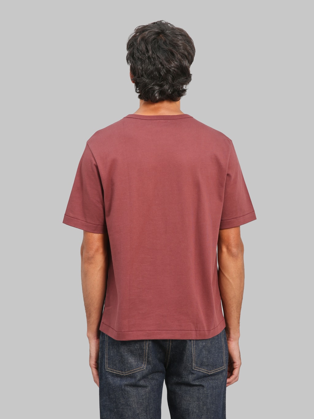 Merz b. Schwanen 2M15C Sturdy Jersey 6.8oz Crewneck Cropped Classic Fit T-Shirt Burgundy