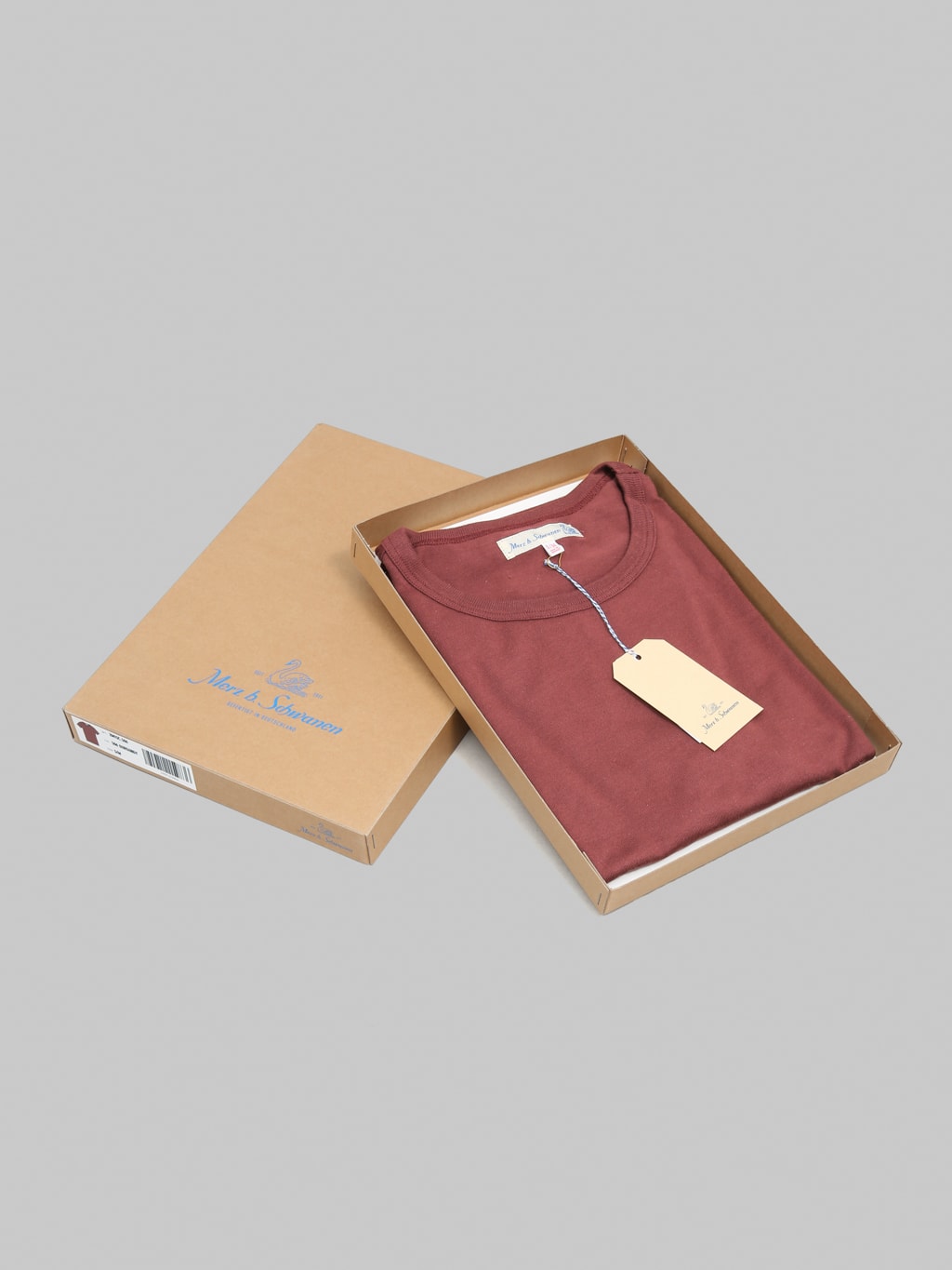Merz b. Schwanen 2M15C Sturdy Jersey 6.8oz Crewneck Cropped Classic Fit T-Shirt Burgundy