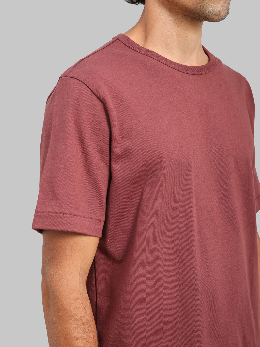 Merz b. Schwanen 2M15C Sturdy Jersey 6.8oz Crewneck Cropped Classic Fit T-Shirt Burgundy