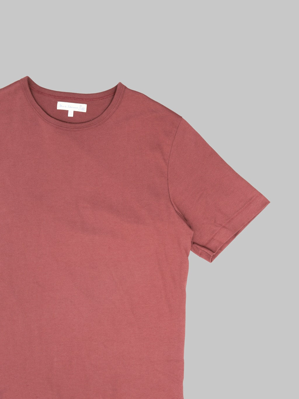 Merz b. Schwanen 2M15C Sturdy Jersey 6.8oz Crewneck Cropped Classic Fit T-Shirt Burgundy